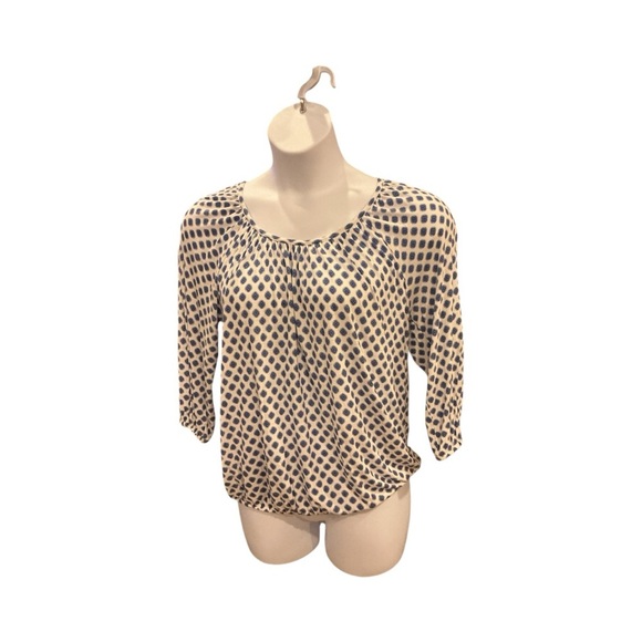 Michael Kors Blue Geometric Print Blouse Size Large Three Quarter Sleeves - Picture 4 of 7